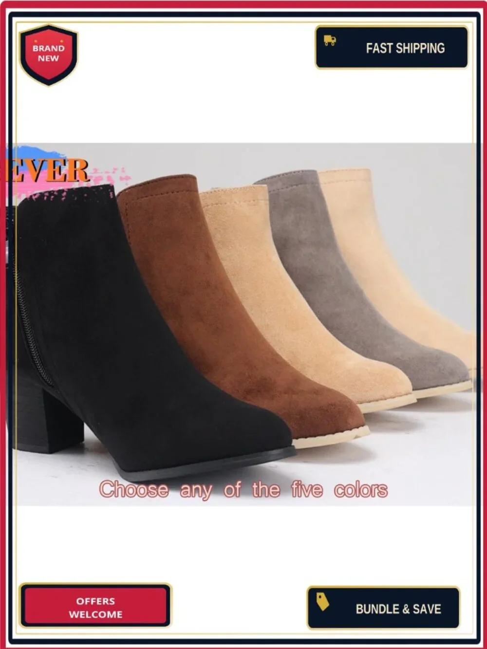 Women's Ankle Booties Faux Suede Low Heel Chunky Almond Toe Side Zip Fall Boots